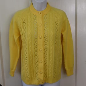 Vintage Yellow Knit Cardigan: Diamond Cable Knit, Cottagecore Style
