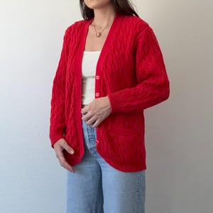 Vintage Red Chunky Knit Cardigan Sweater