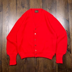 Vintage 1990s Knitted Red Button Cardigan Sweater / tag size Large (see measurements)