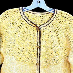 Vintage 60s Hand Knit Yellow Cardigan Sweater L 14 Austrian Ski Style Rockabilly