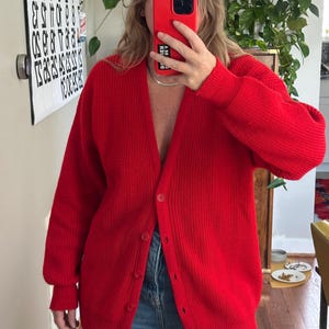 Vintage Pendleton Oversized Red Wool Cardigan - 90s Style