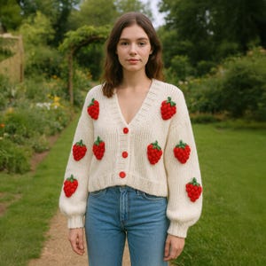 Chunky Knit Strawberry Cardigan: Red & Pink 3D Fruit Sweater